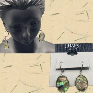 Chaps Abalone Oval Shaped Set in Silver-Tone Drop Leverback Closure Earrings